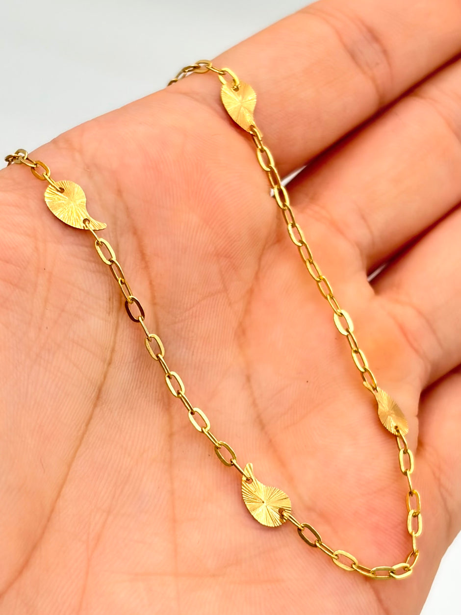 Tobillera aro seguido con dije gota diamantado Oro amarillo 18k 1,50 Gr / 2,3 mm / 24,5 Cm Broche 0,15