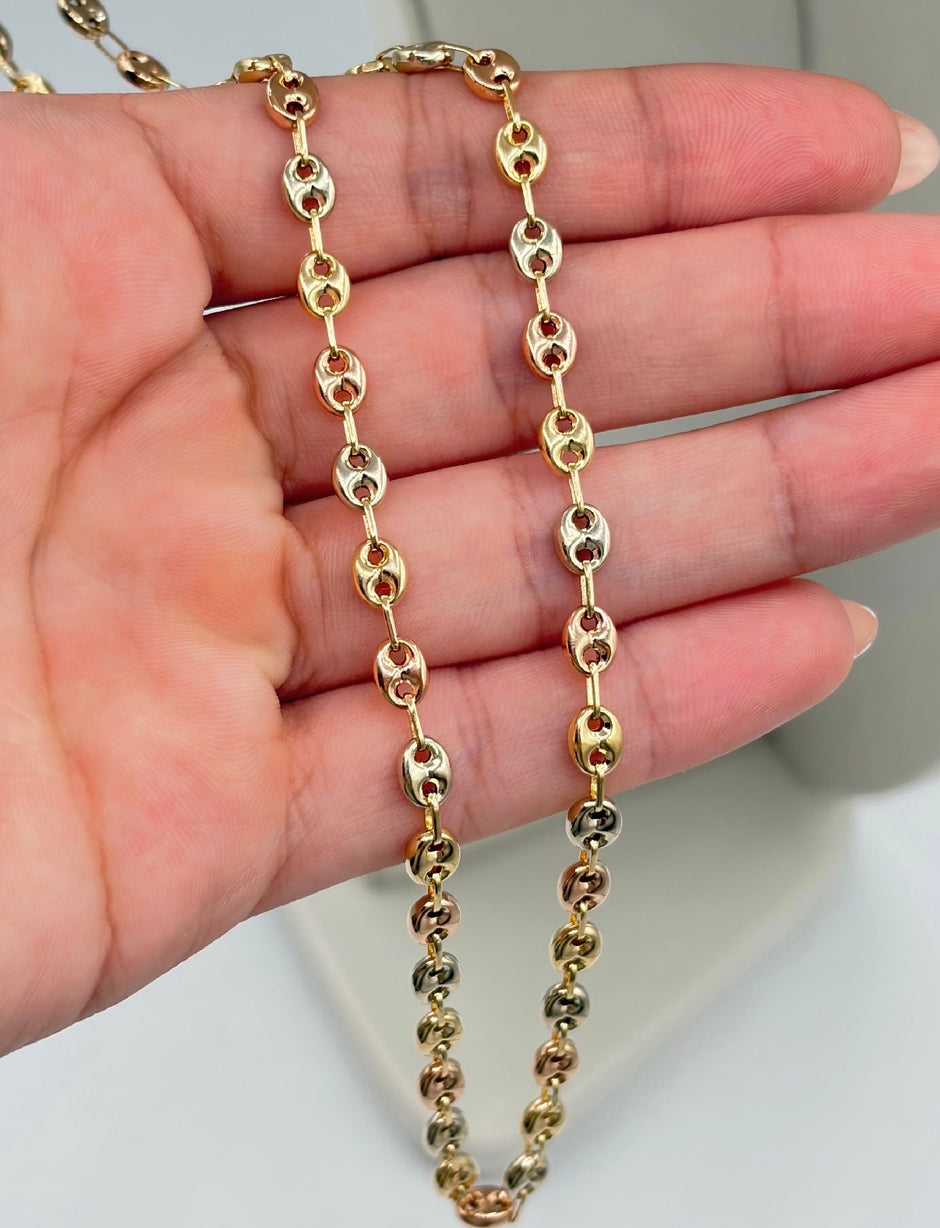 Cadena eslabon gc Tres oros 18k 9,58 Gr / 4 mm / 60 Cm Broche 0,15