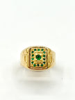 Anillo Troquelado cuadrado circones verdes  Oro amarillo 18k / Talla 9 / 4,34 Gr