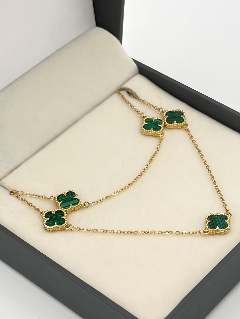 Cadena aro seguido con trebol verde Oro amarillo 18k 6,60 Gr / 1,2 mm / 45 Cm Broche 0,15