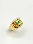 Anillo Troquelado cuadrado circones verdes  Oro amarillo 18k / Talla 9 / 4,34 Gr