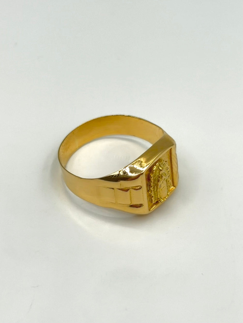 Anillo Troquelado Virgen de guadalupe  Oro amarillo 18k / Talla 10/2 / 3,52 Gr