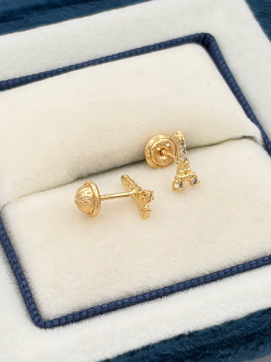 Topos torre eiffel circones blancos  Oro amarillo 18k 0,84 Gr / 4 mm