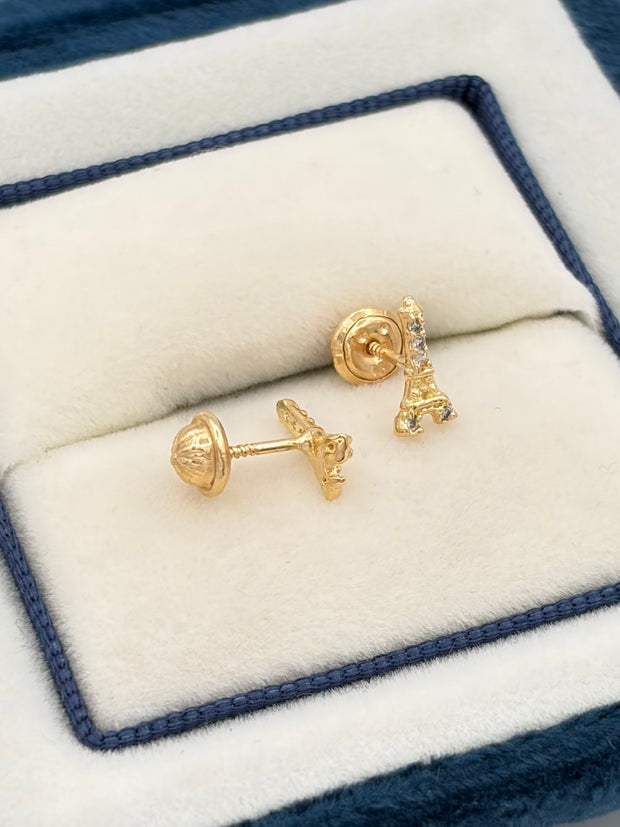 Topos torre eiffel circones blancos  Oro amarillo 18k 0,84 Gr / 4 mm