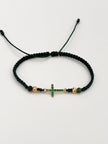 Pulsera tejida herraje cruz circones verdes 2BD #4 hilo verde Oro amarillo 18k 0,78 Gr