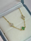 Pulso aro seguido trebol con circones verdes y blancos Oro amarillo 18k 2,30 Gr / 1,5 mm / 18,5 Cm Broche 0,15