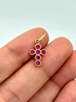 Dije cruz circones fucsia  Oro amarillo 18k 0,96 Gr / 2,0 Cm