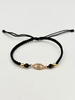 Pulsera tejida herraje ojo circones blancos 2BL #4 hilo negro Oro amarillo 18k 0,80 Gr