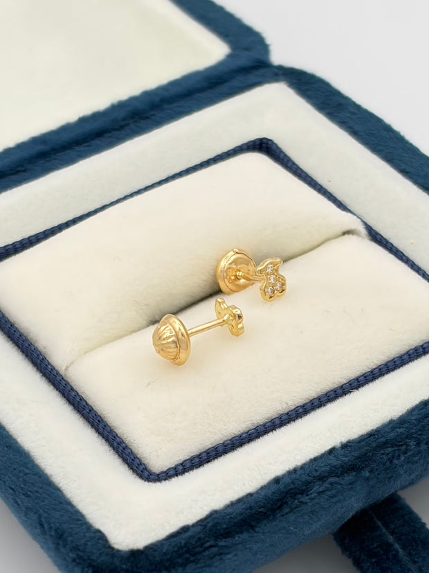 Topos osito circones blancos  Oro amarillo 18k 0,74 Gr / 4 mm