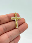Dije cruz balines con circones blancos Oro amarillo 18k 1,73 Gr / 3,0 Cm