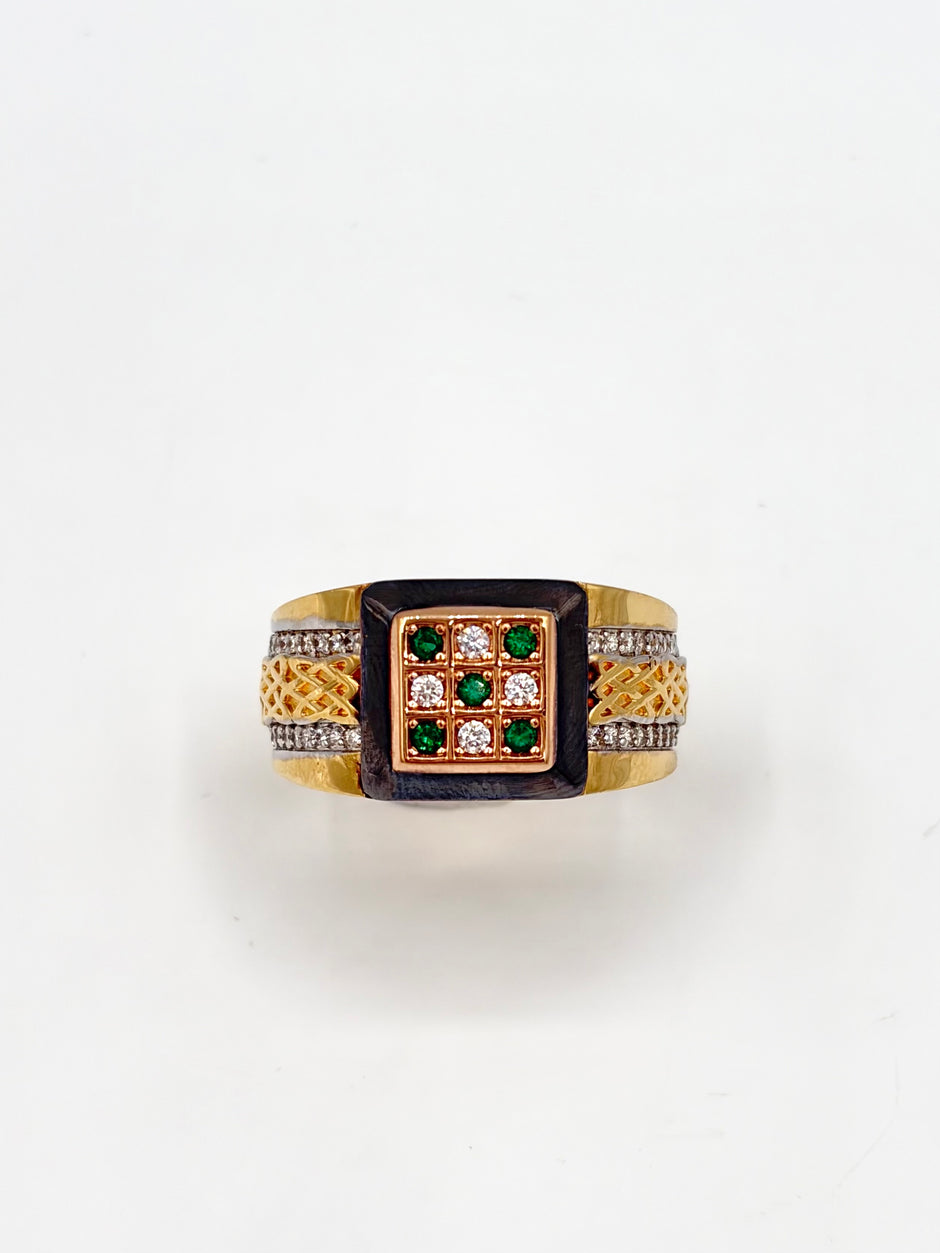 Anillo Cuadrado circones verdes-blancos  Oro amarillo y Oro rosa 18k / Talla 10/30 / 7,71 Gr