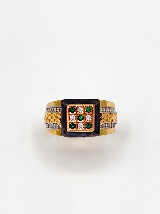 Anillo Cuadrado circones verdes-blancos  Oro amarillo y Oro rosa 18k / Talla 10/30 / 7,71 Gr