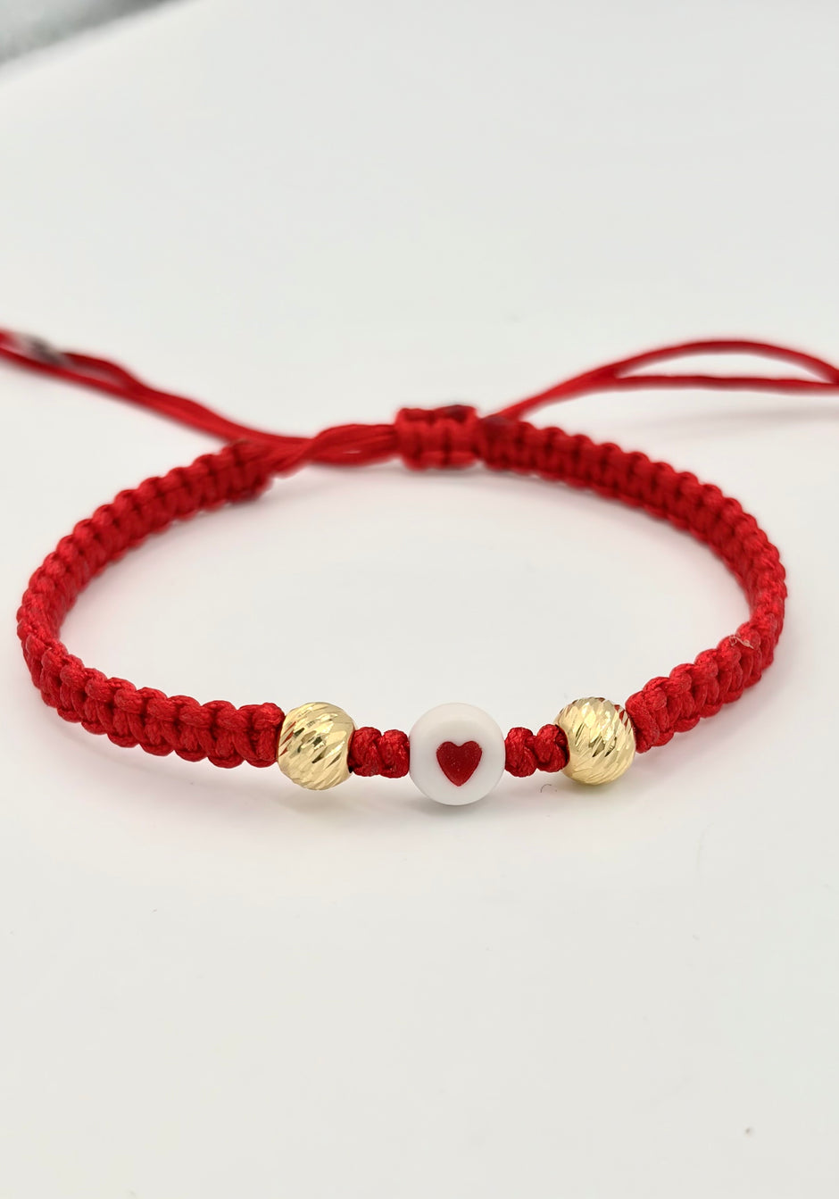 Pulsera tejida piedra corazon rojo 2BD #6 Oro amarillo 18k 0,29 Gr