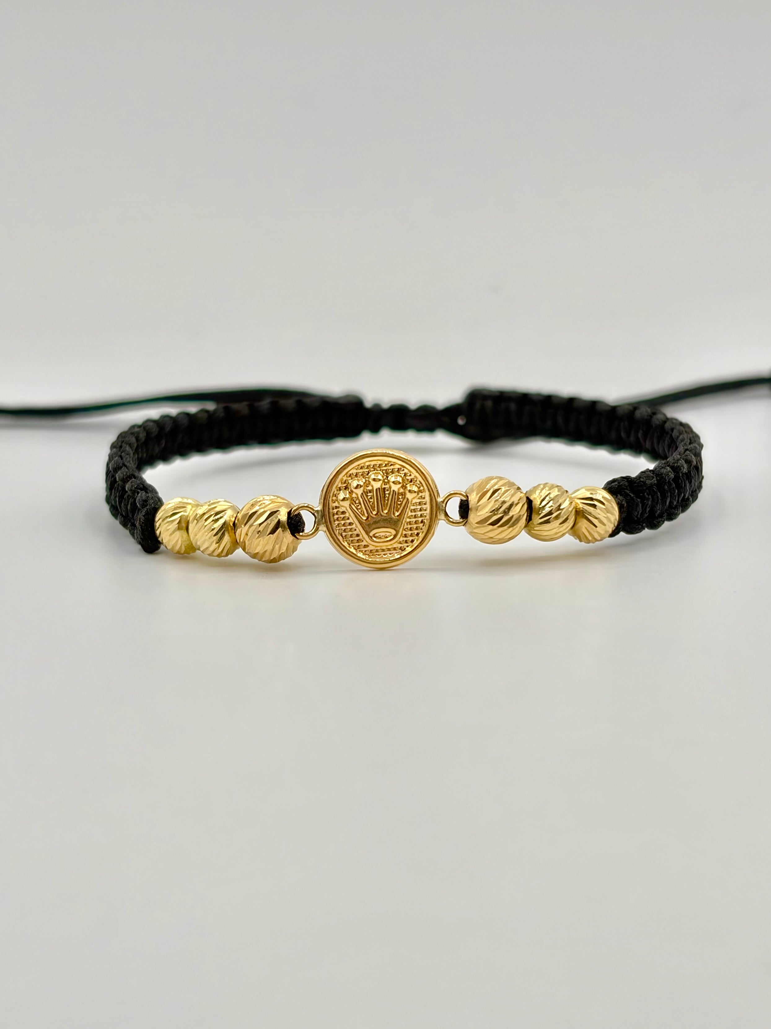 Pulsera tejida herraje rolex 2BD #6 4BD #5 hilo negro Oro amarillo 18k 1,45 Gr
