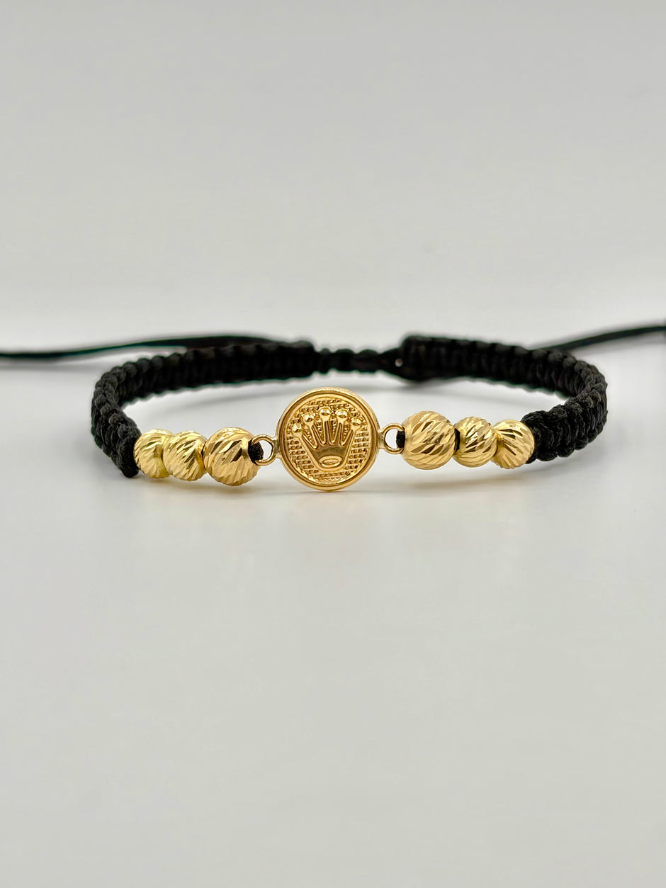 Pulsera tejida herraje rolex 2BD #6 4BD #5 hilo negro Oro amarillo 18k 1,45 Gr