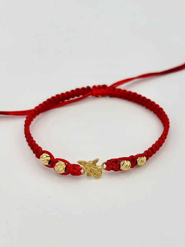 Pulsera tejida herraje san miguel arcangel 4BD #4 hilo rojo Oro amarillo 18k 0,50 Gr