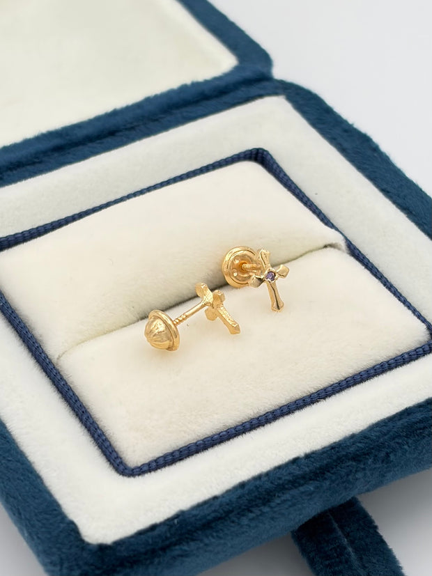Topos cruz circon lila  Oro amarillo 18k 0,81 Gr / 6 mm