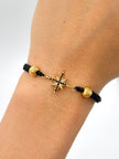 Pulsera tejida herraje estrella circones 2BD #6 hilo negro Oro amarillo 18k 1,41 Gr