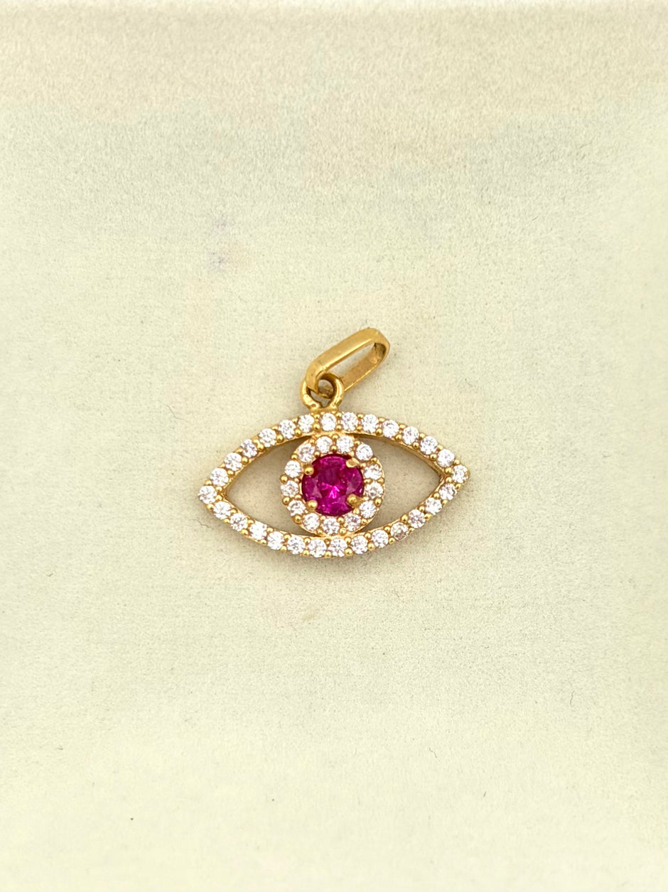 Dije Ojo circones  Oro amarillo 18k 1,77 Gr / 2 Cm
