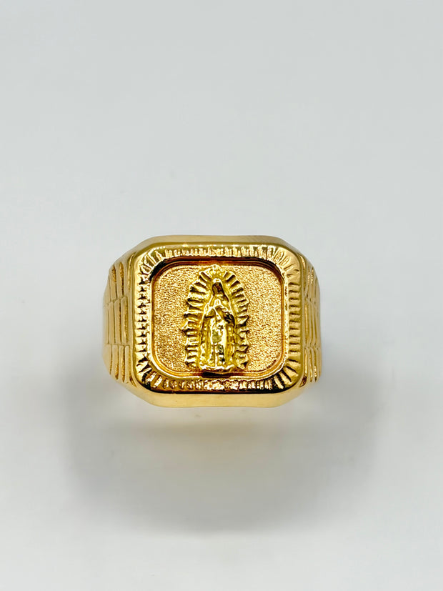 Anillo Troquelado Virgen de guadalupe  Oro amarillo 18k / Talla 9 / 3,54 Gr