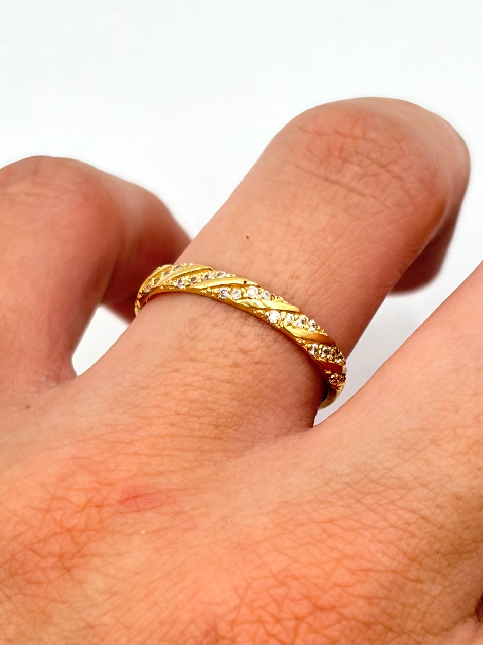 Anillo argolla circones blancos Oro amarillo 18k / Talla 7 / 1,55 Gr