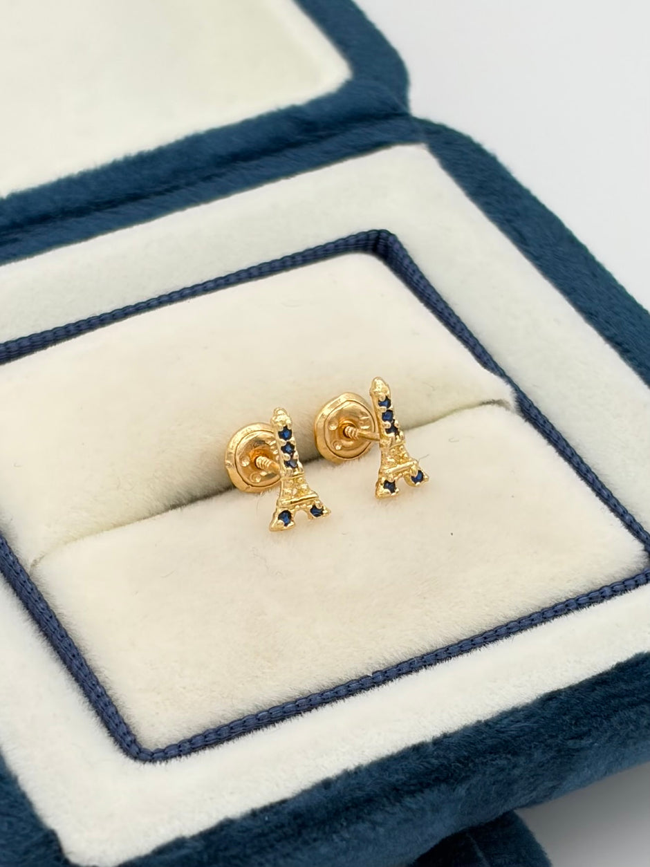 Topos torre eiffel circones azules  Oro amarillo 18k 0,83 Gr / 4 mm
