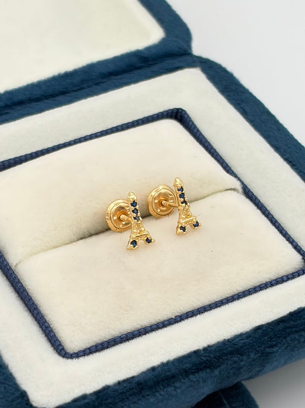 Topos torre eiffel circones azules  Oro amarillo 18k 0,83 Gr / 4 mm