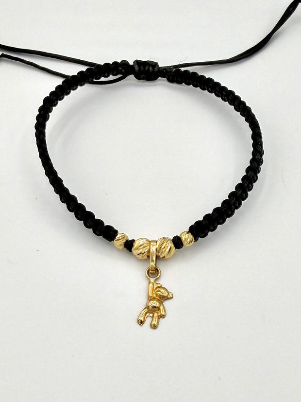 Pulsera tejida dije osito 2BD #4 2BD #3 hilo negro Oro amarillo 18k 0,45 Gr