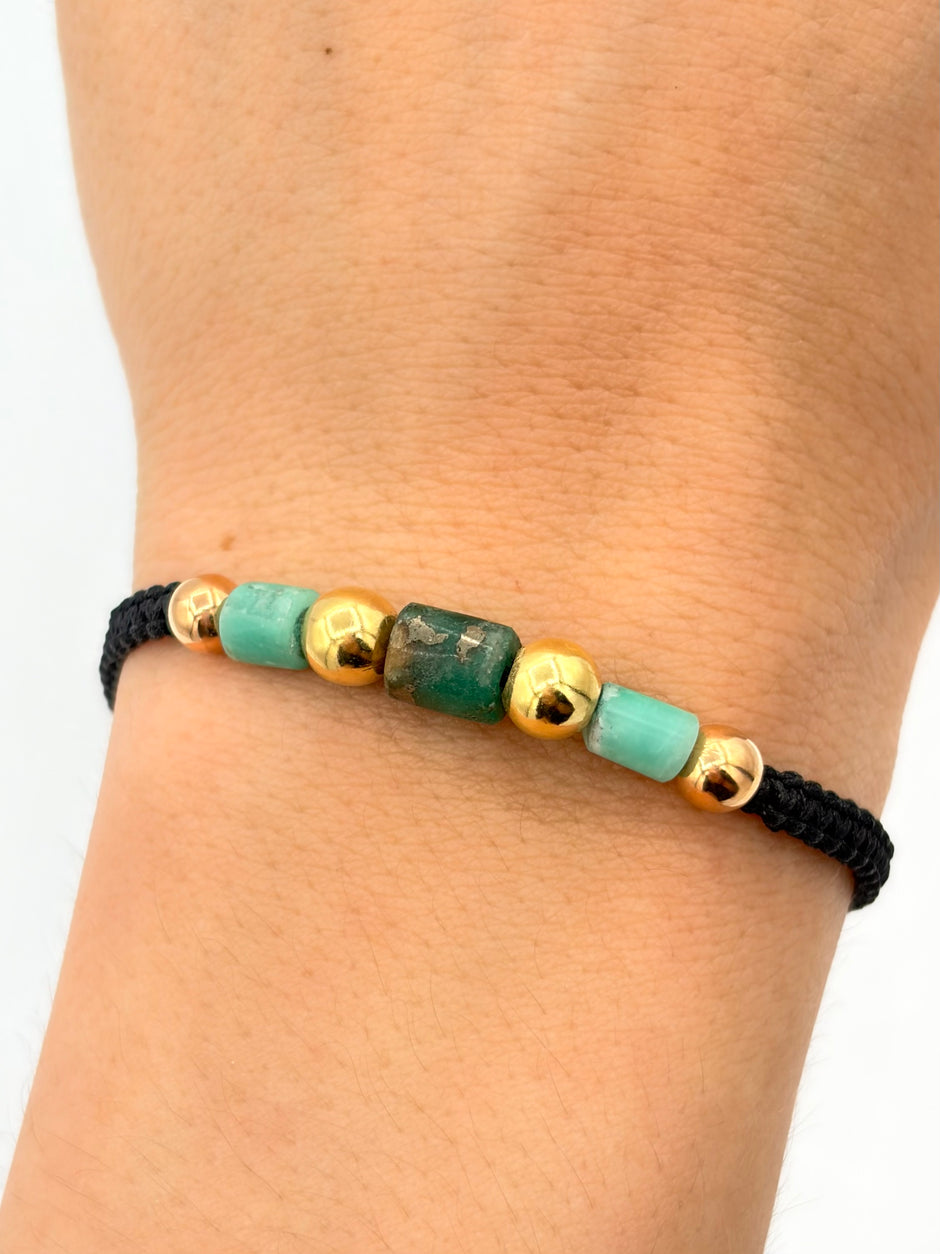 Pulsera tejida 2BL #6 2BLR #5 murrallas hilo negro Oro amarillo 18k 0,65 Gr