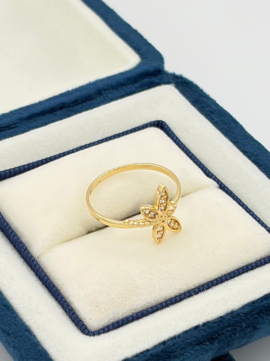 Anillo libelula circones blancos  Oro amarillo 18k / Talla 6/2 / 1,64 Gr