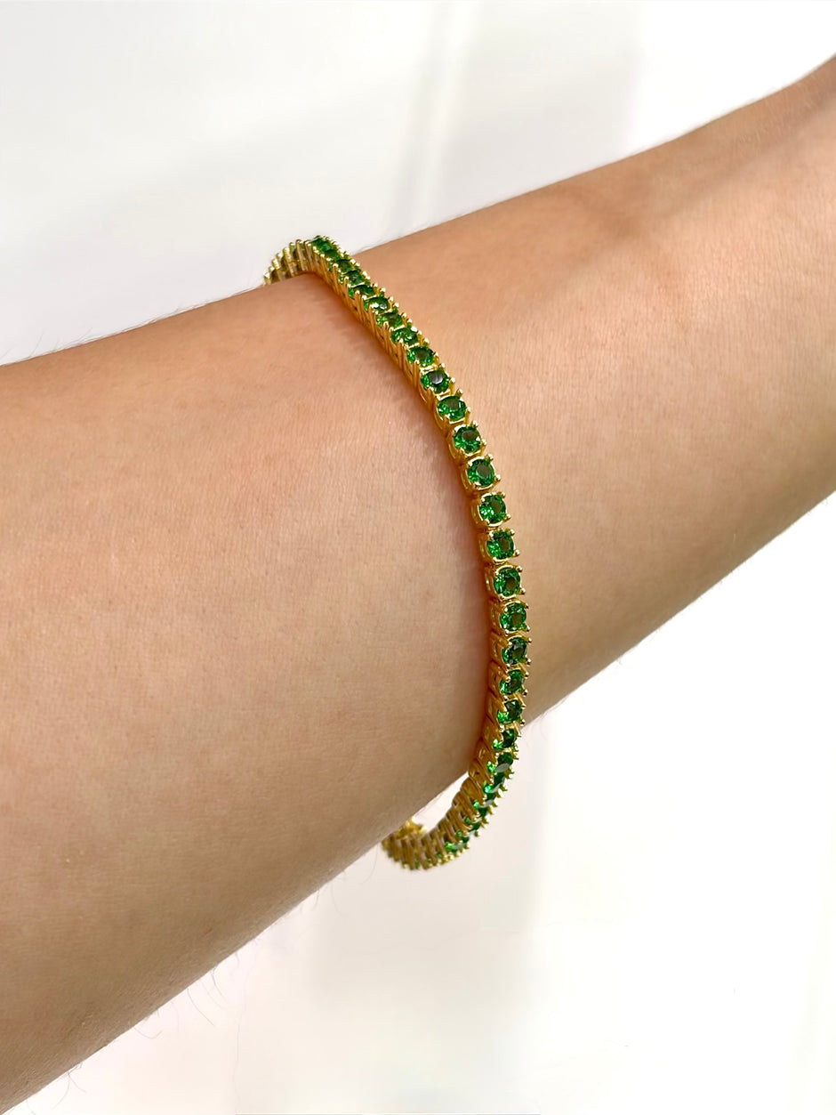Pulso tenis con circones verdes Oro amarillo 18k 10,13 Gr / 3,0 mm / 19 Cm