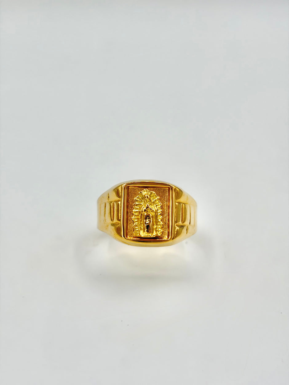 Anillo Troquelado Virgen de guadalupe  Oro amarillo 18k / Talla 10/2 / 3,52 Gr