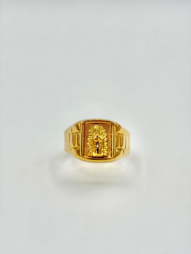 Anillo Troquelado Virgen de guadalupe  Oro amarillo 18k / Talla 10/2 / 3,52 Gr