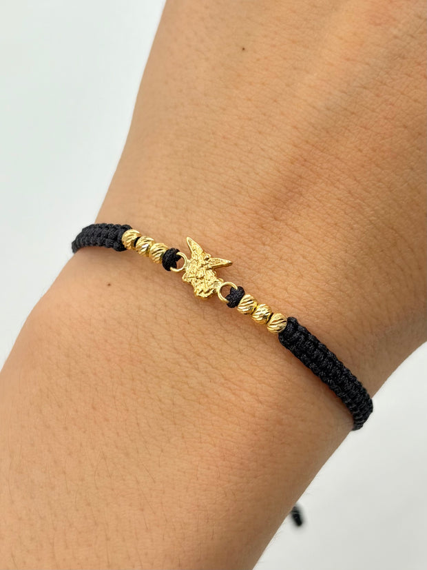Pulsera tejida herraje san miguel arcangel 6BD #3 hilo negro Oro amarillo 18k 0,42 Gr