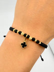 Pulsera tejida dije trebol negro 4BD #3 2BD #4 hilo negro Oro amarillo 18k 1,10 Gr