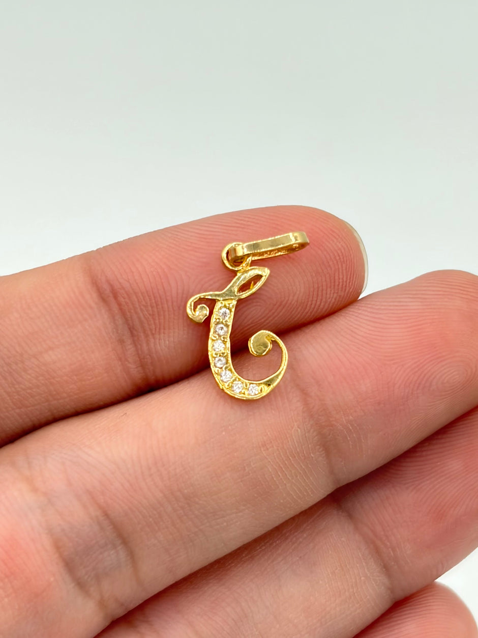 Dije Inicial cursiva G circones blancos  Oro amarillo 18k 0,53 Gr / 0,7 mm