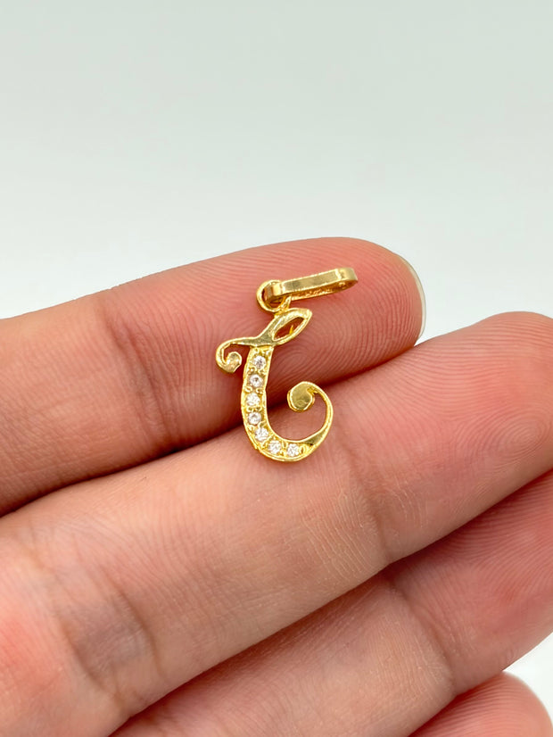 Dije Inicial cursiva G circones blancos  Oro amarillo 18k 0,53 Gr / 0,7 mm