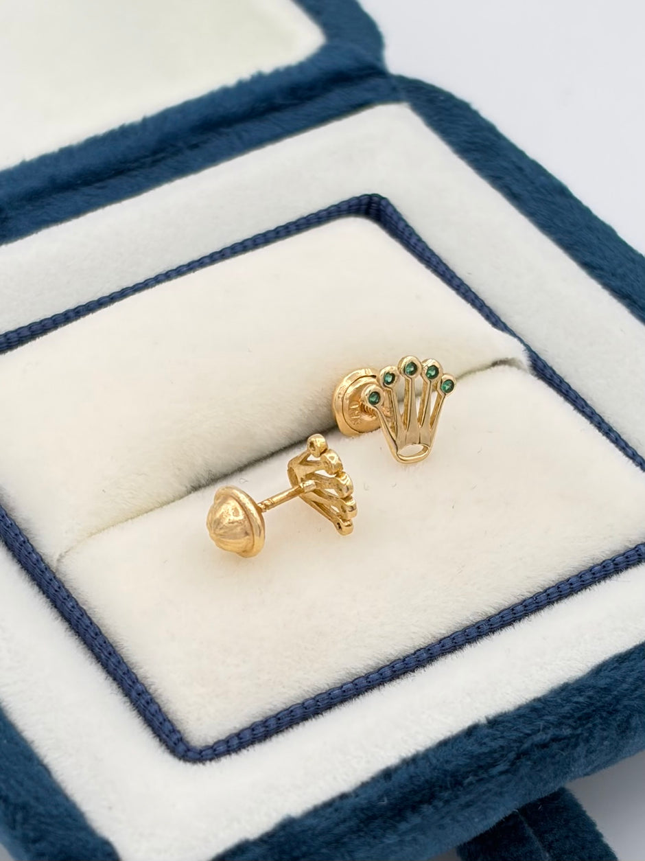 Topos corona circones verdes  Oro amarillo 18k 1,0 Gr / 7 mm