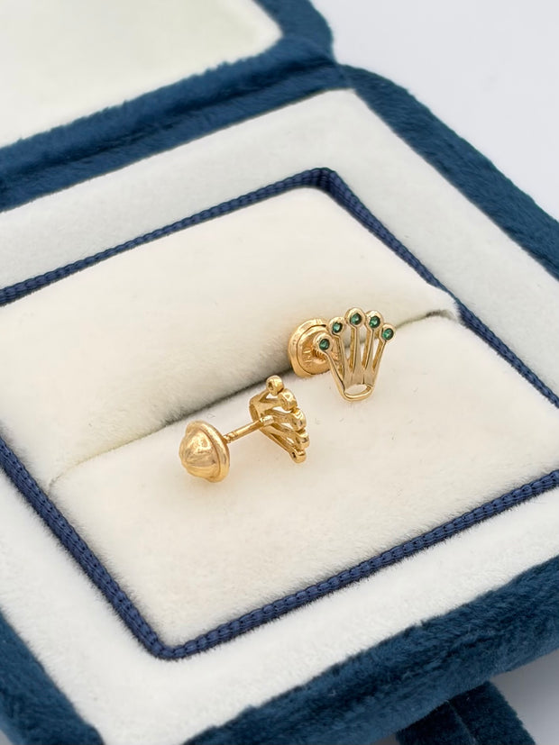 Topos corona circones verdes  Oro amarillo 18k 1,0 Gr / 7 mm
