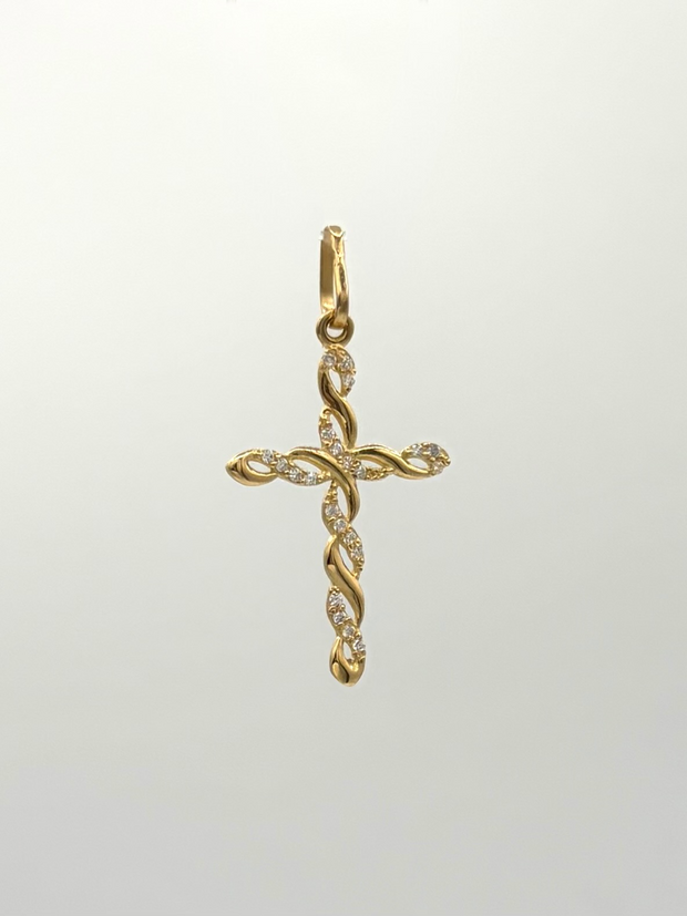 Dije cruz entrelazada circones blancos Oro amarillo 18k 1,25 Gr / 3,5 Cm