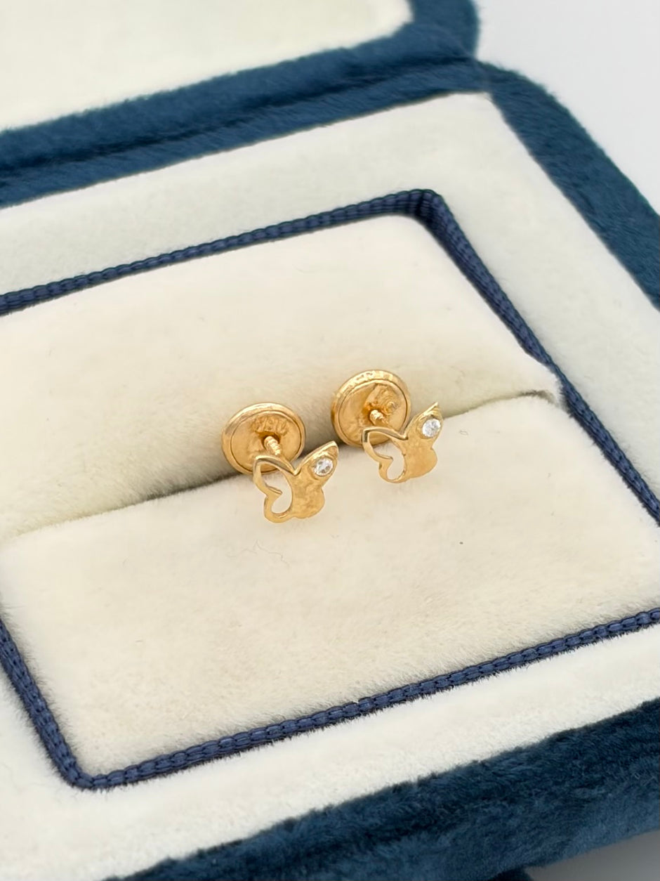 Topos mariposa circon blanco  Oro amarillo 18k 0,58 Gr / 6 mm