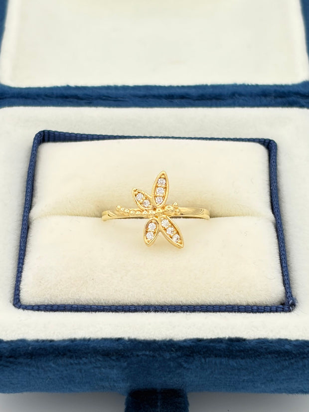 Anillo libelula circones blancos  Oro amarillo 18k / Talla 6/2 / 1,64 Gr