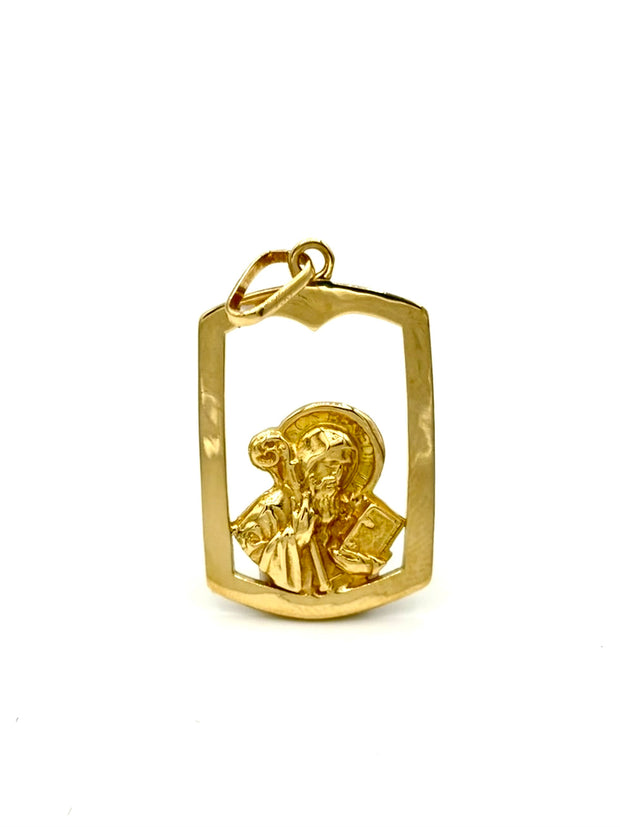 Dije placa san benito Oro amarillo 18k 4,40 Gr / 3,0 Cm