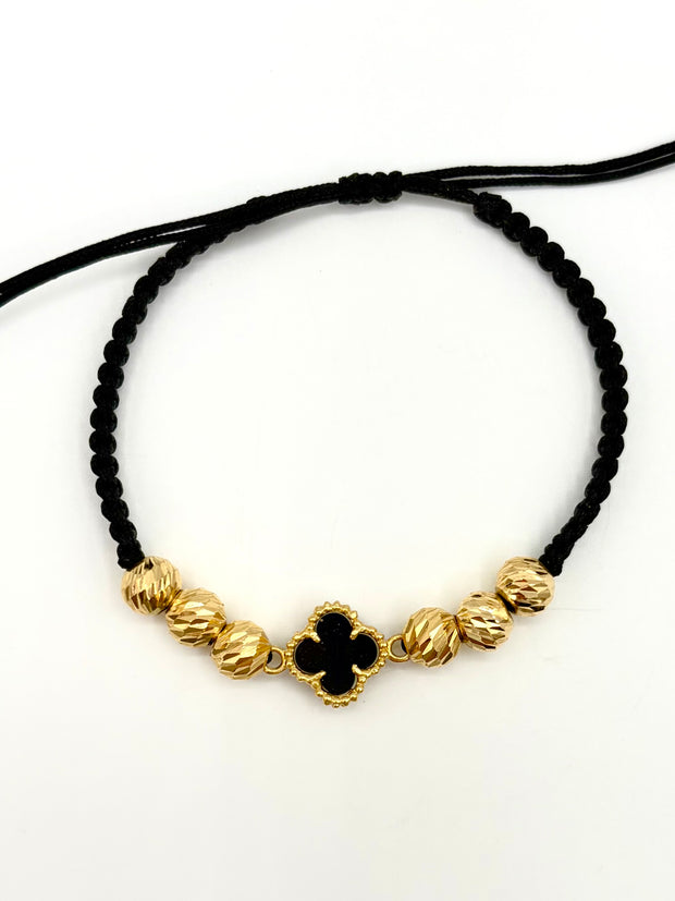 Pulsera tejida herraje trebol negro 6BD #6 hilo negro Oro amarillo 18k 2,50 Gr