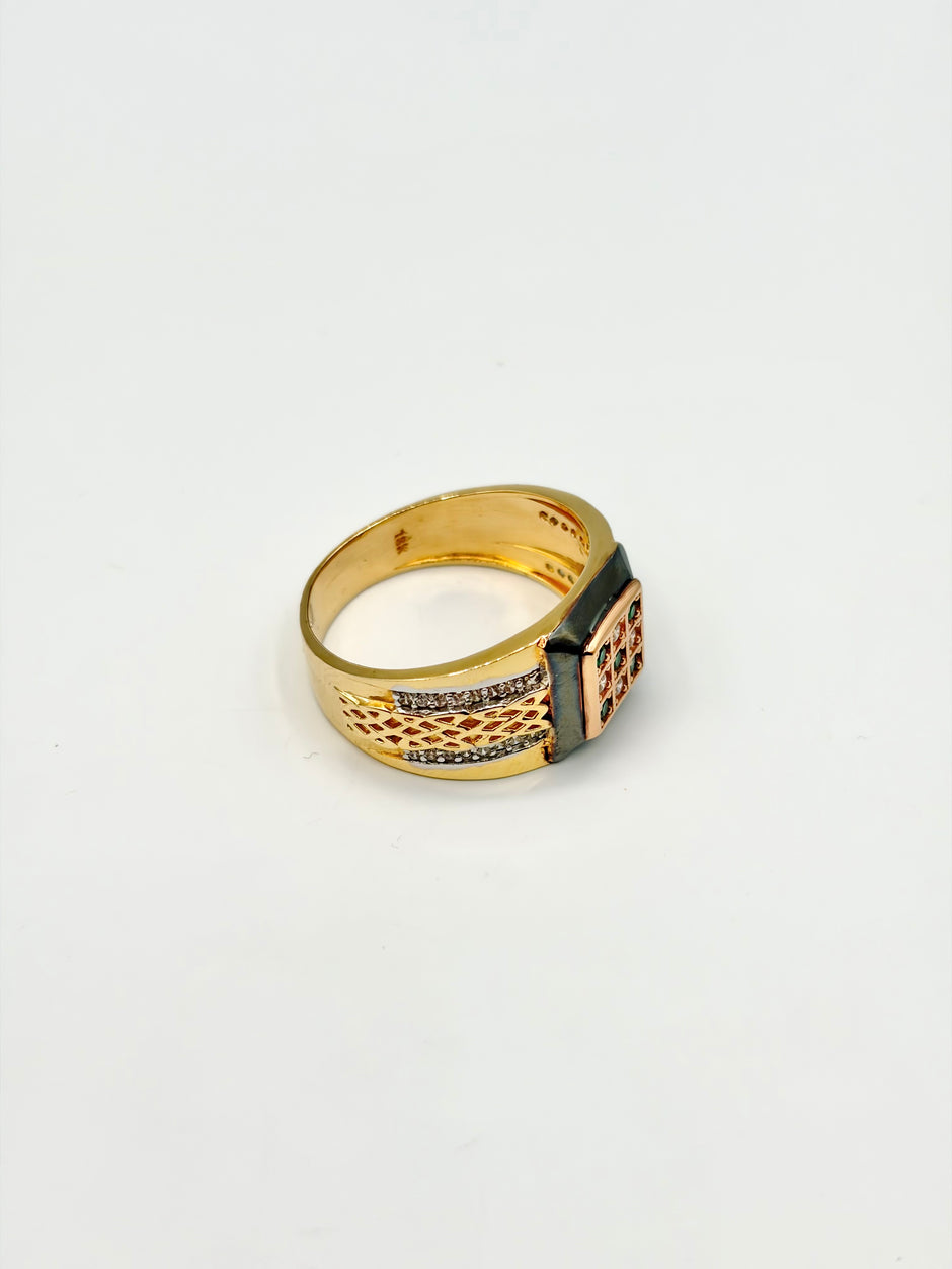 Anillo Cuadrado circones verdes-blancos  Oro amarillo y Oro rosa 18k / Talla 10/30 / 7,71 Gr