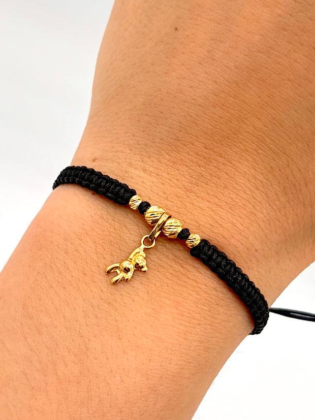 Pulsera tejida dije osito 2BD #4 2BD #3 hilo negro Oro amarillo 18k 0,45 Gr