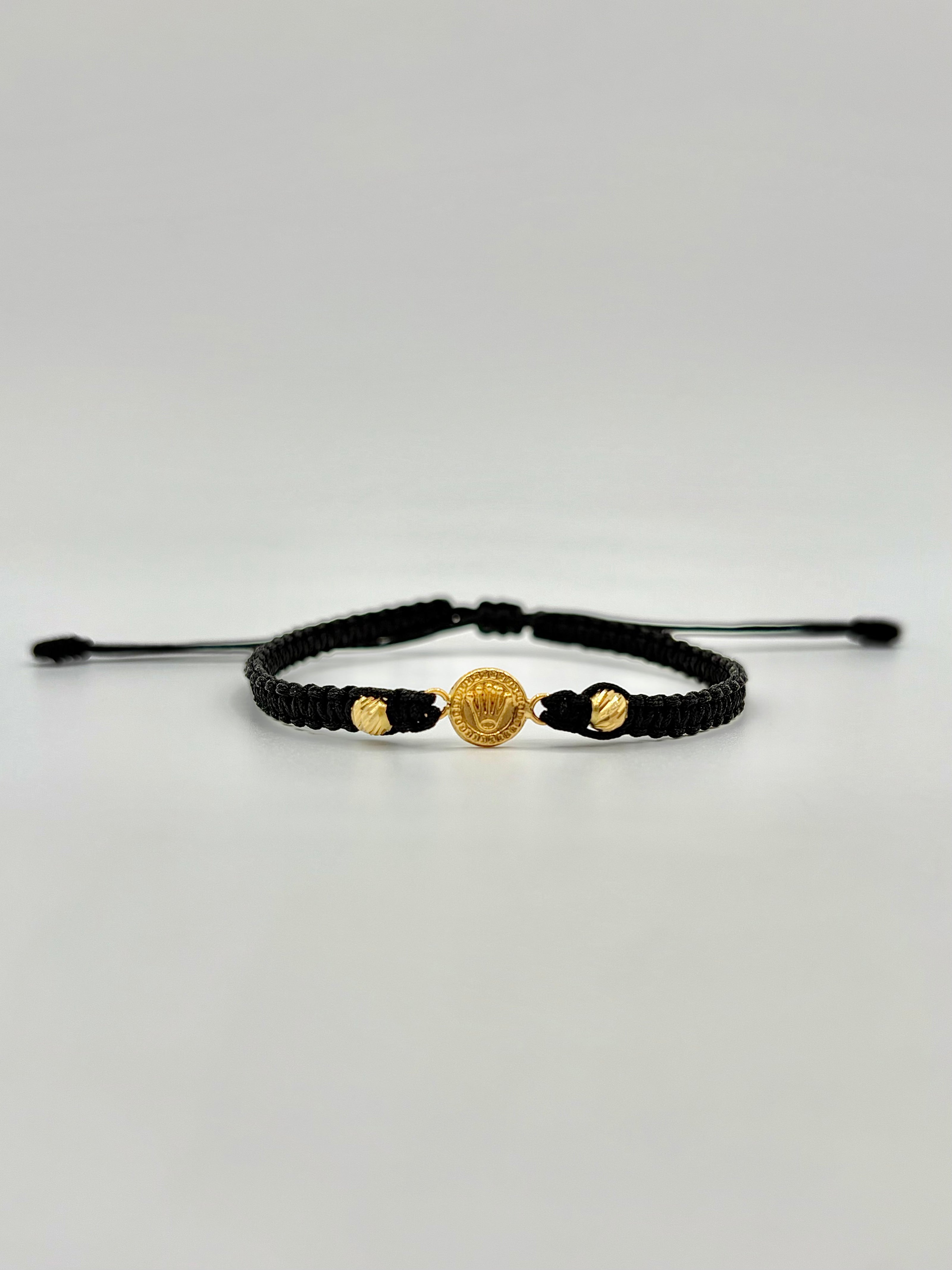 Pulsera tejida herraje rolex 2BD #4 hilo negro Oro amarillo 18k 0,50 Gr