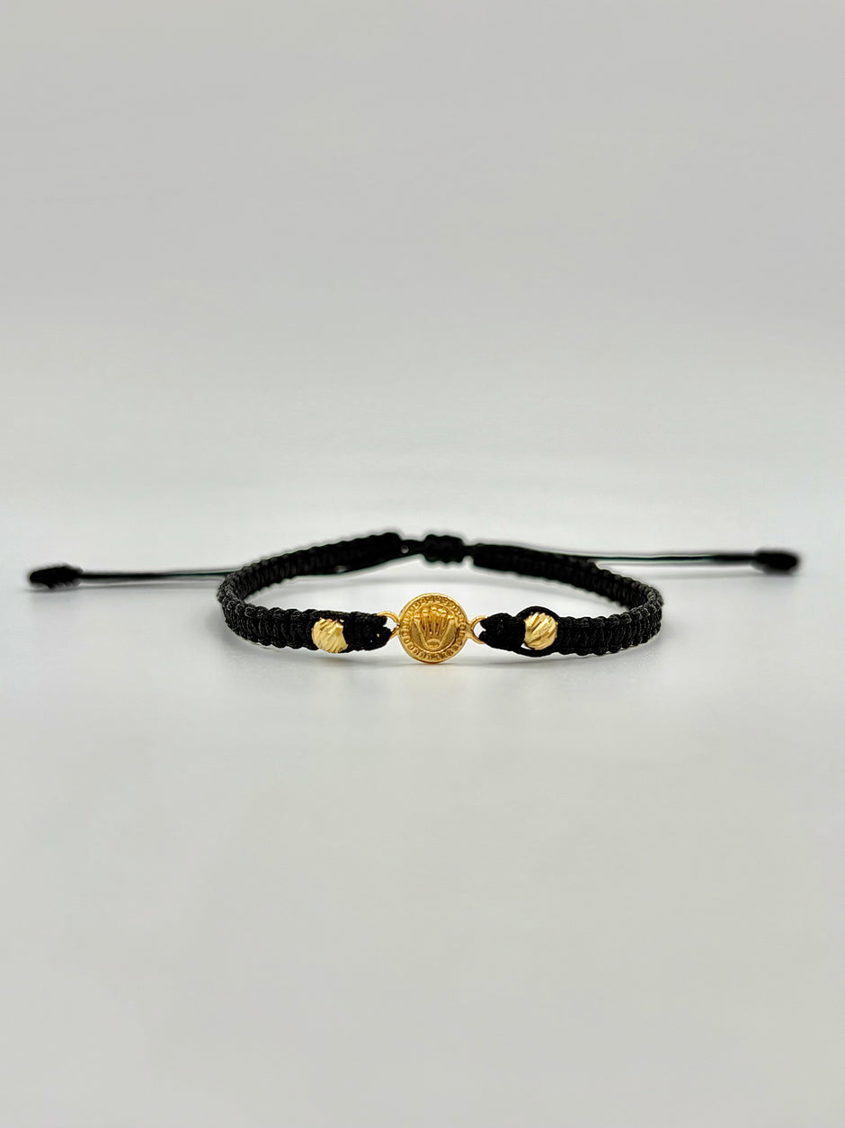 Pulsera tejida herraje rolex 2BD #4 hilo negro Oro amarillo 18k 0,50 Gr