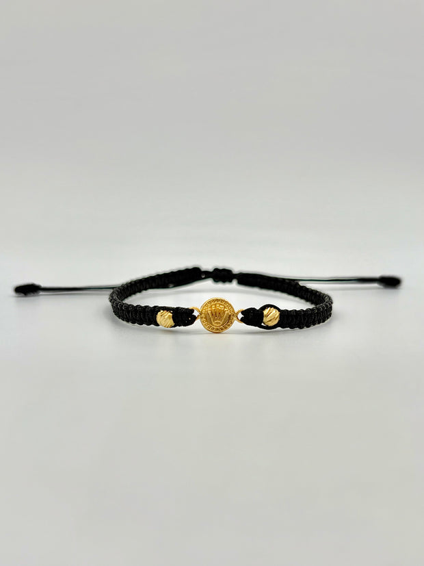 Pulsera tejida herraje rolex 2BD #4 hilo negro Oro amarillo 18k 0,50 Gr