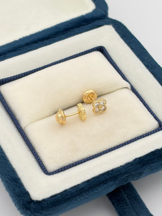 Topos trebol circones blancos  Oro amarillo 18k 1,10 Gr / 5 mm